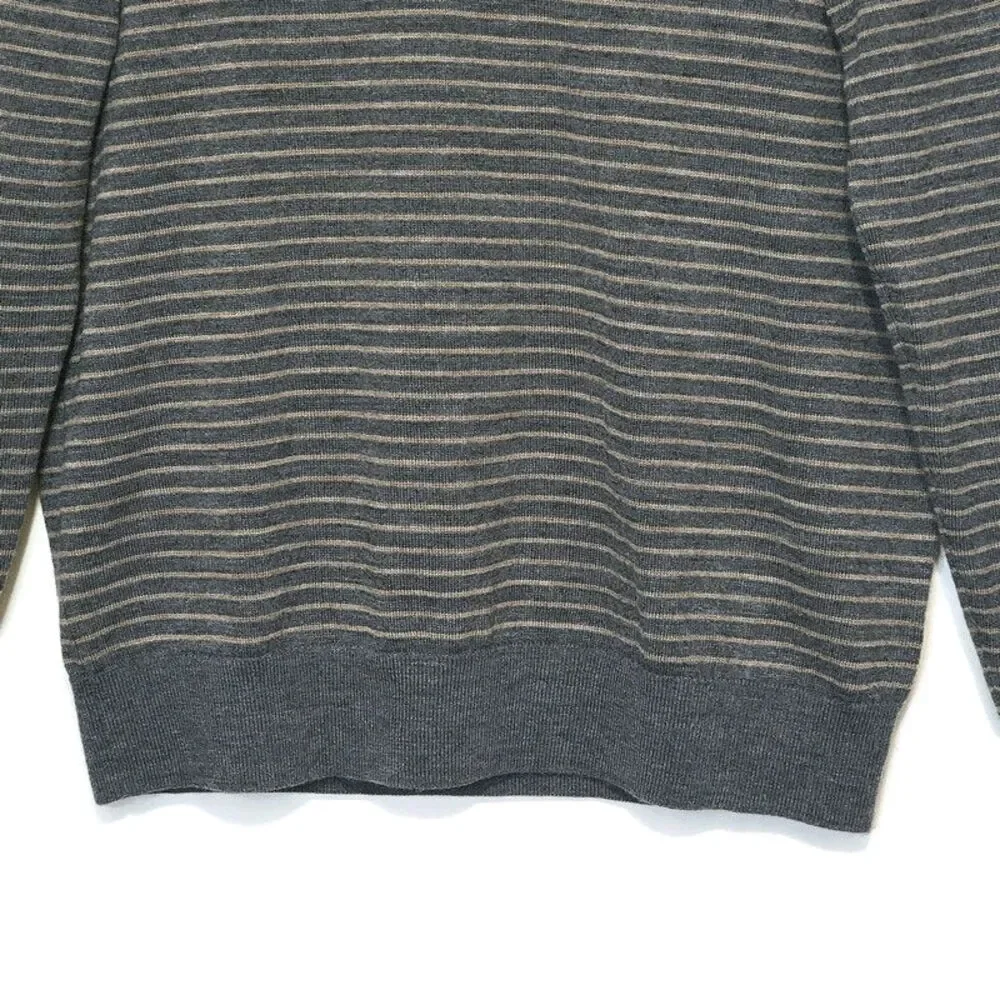 Banana Republic Merino Wool V Neck Sweater Gray Striped Long Sleeve Classic M
